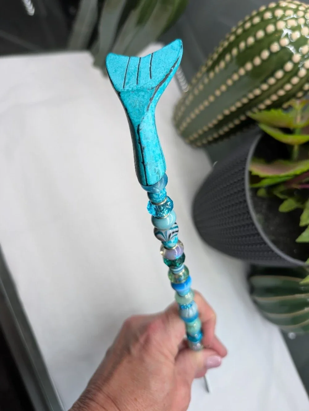 Hand Made Beaded Mermaid/Whale Tail Fairy Wand/Plant/Garden Stake